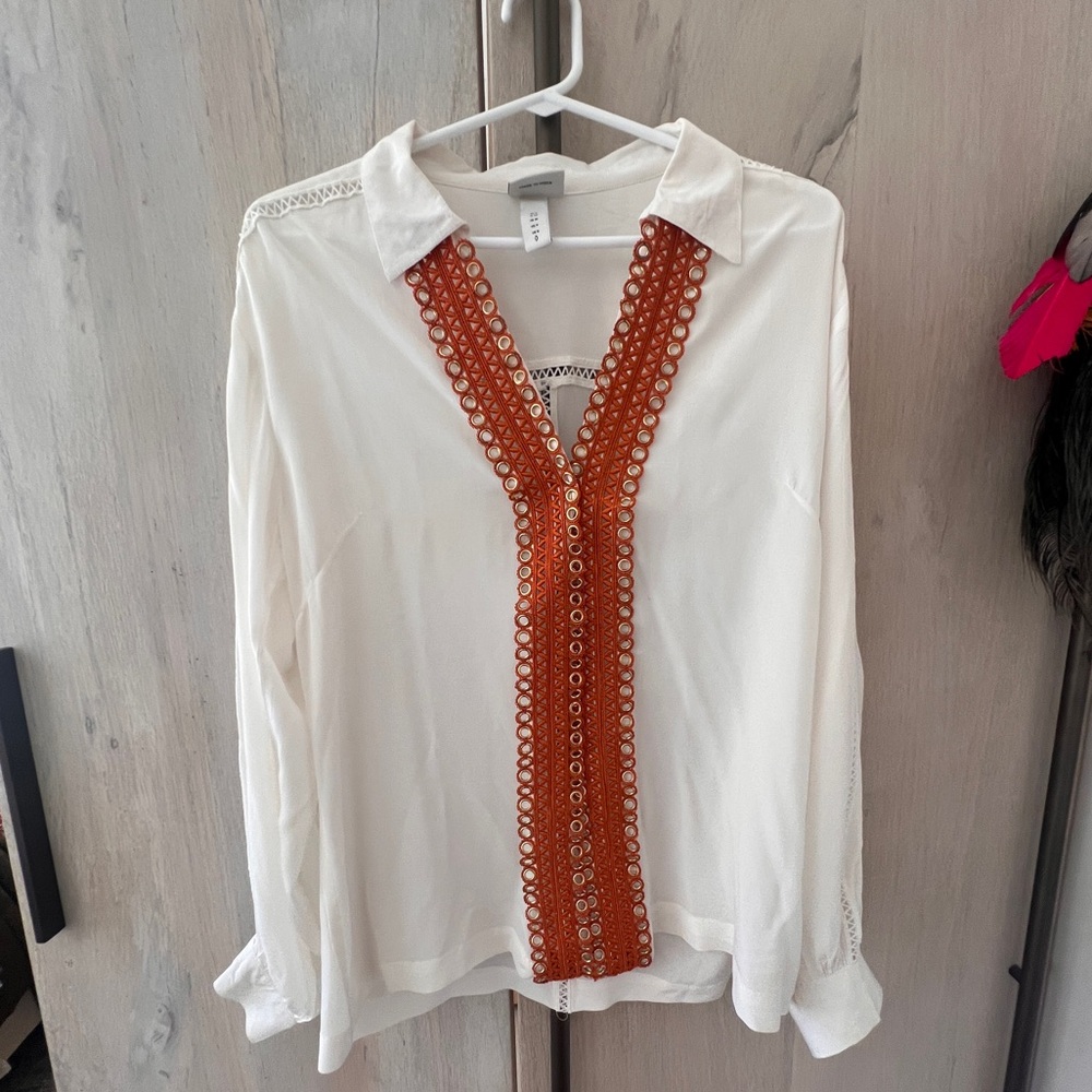Evarae white embroidered with orange blouse